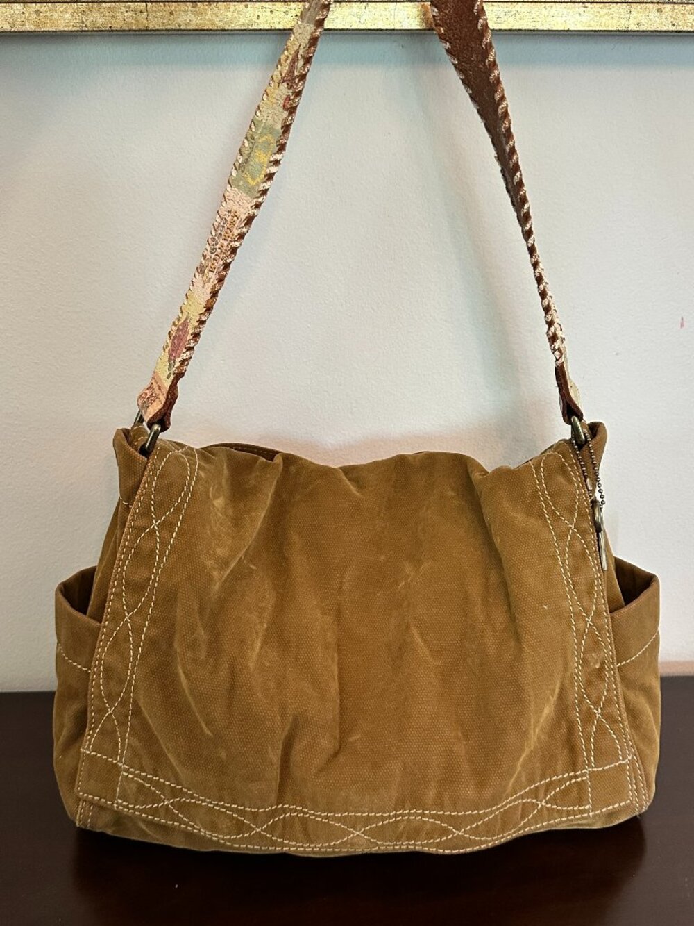 Y2K Fossil Brown Velour Messenger Bag Women’s Flap Purse Vintage